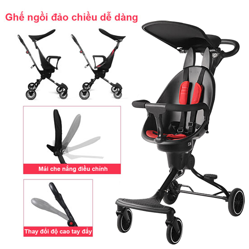 Xe Đẩy Thông Minh 4 Bánh Gấp Gọn Cho Bé V5-B Đảo Chiều, Có Mái Che Nắng - TẶNG KÈM BỘ THẺ HỌC THÔNG MINH 16 CHỦ ĐỀ 416 THẺ CHO BÉ, Xe Đẩy Cho Bé, Xe Đẩy Trẻ Em, Xe Đẩy Du Lịch