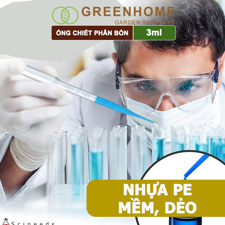 Ống pipet Greenhome, 3ml, D15cm, chiết phân bón dạng nước, có vạch định lượng, đa năng, tiện dụng