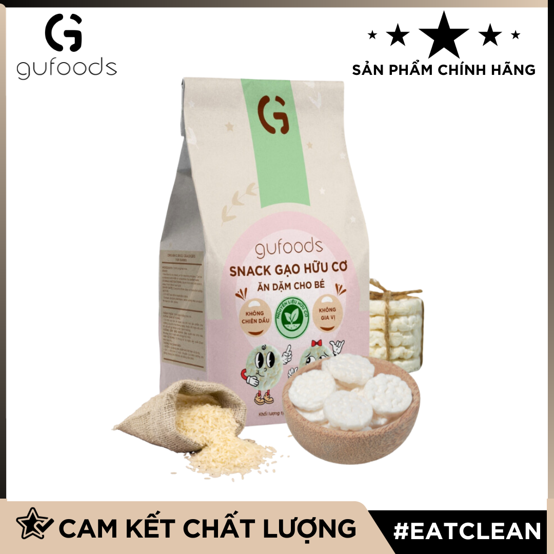 Bánh snack ăn dặm hữu cơ cho bé GUfoods - Thành phần gạo organic, Không gia vị, Dễ Tiêu hoá, Phù hợp cho bé từ 1 tuổi