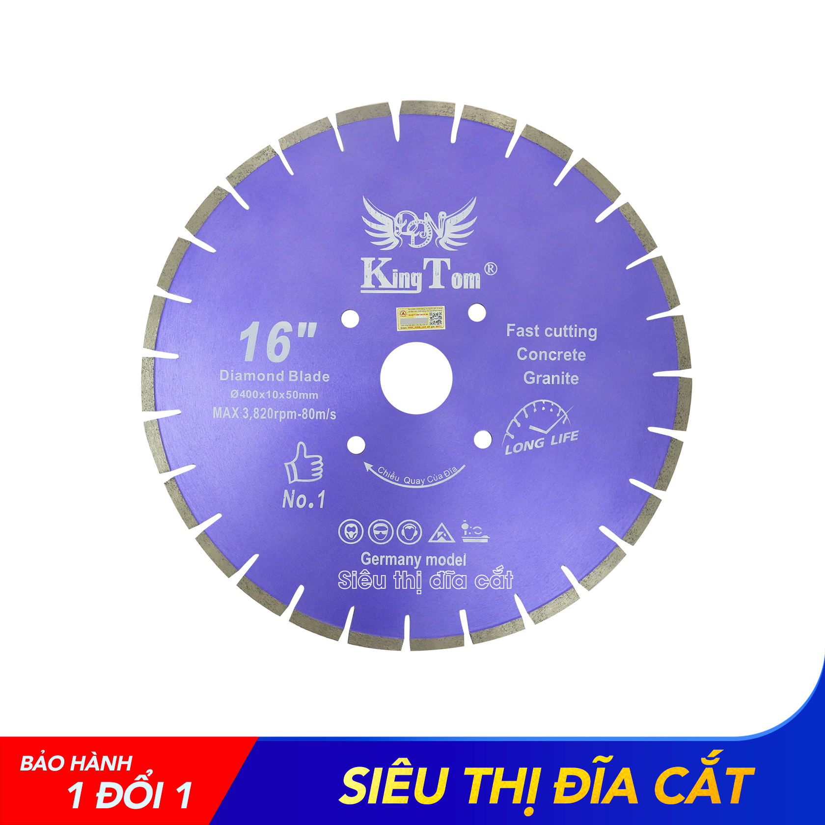 LƯỠI CẮT BÊ TÔNG ĐÁ GRANITE KINGTOM 400MM TÍM LỖ 50  KHÔ LƯỠI BÉN - SIÊU TỐT - SỨC CÔNG PHÁ MẠNH