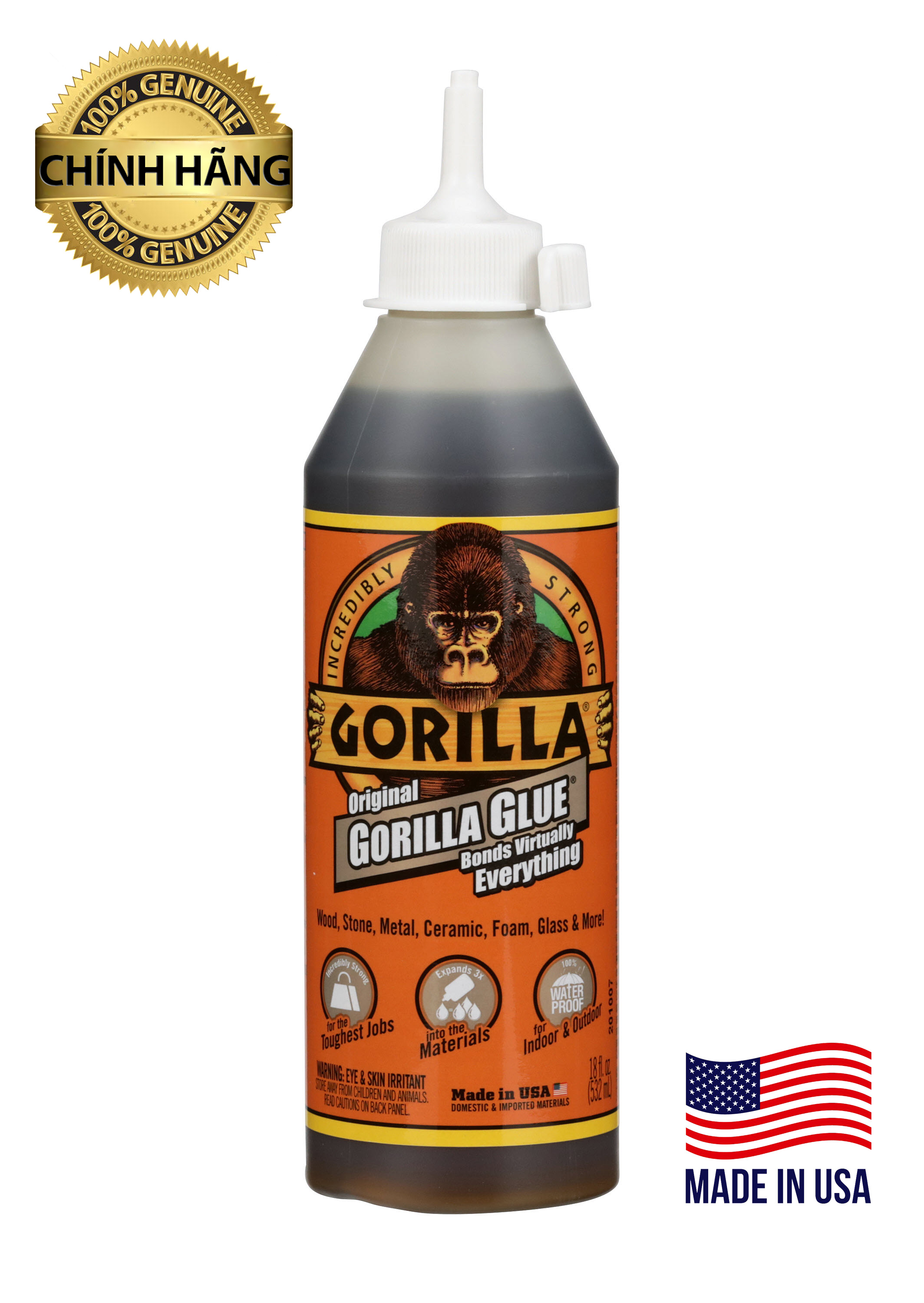 Keo Dán Original Gorilla Glue Thương Hiệu Mỹ Không Thấm Nước, Không Bong Khi Tiếp Xúc Nhiệt Độ, Dán Mọi Vật Liệu 532ml