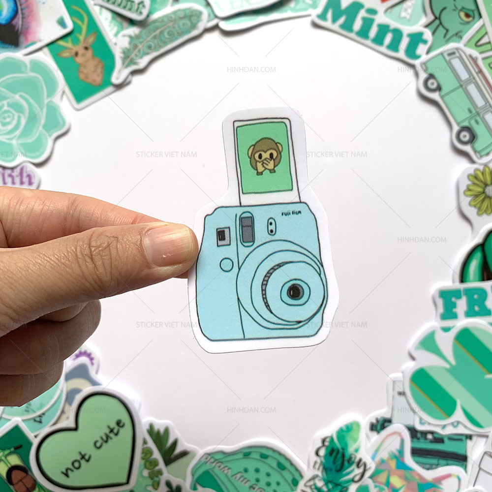 Sticker Mint - Màu Xanh Bạc Hà - Chất Liệu PVC Chất Lượng Cao Chống Nước - Kích Thước 4-8cm