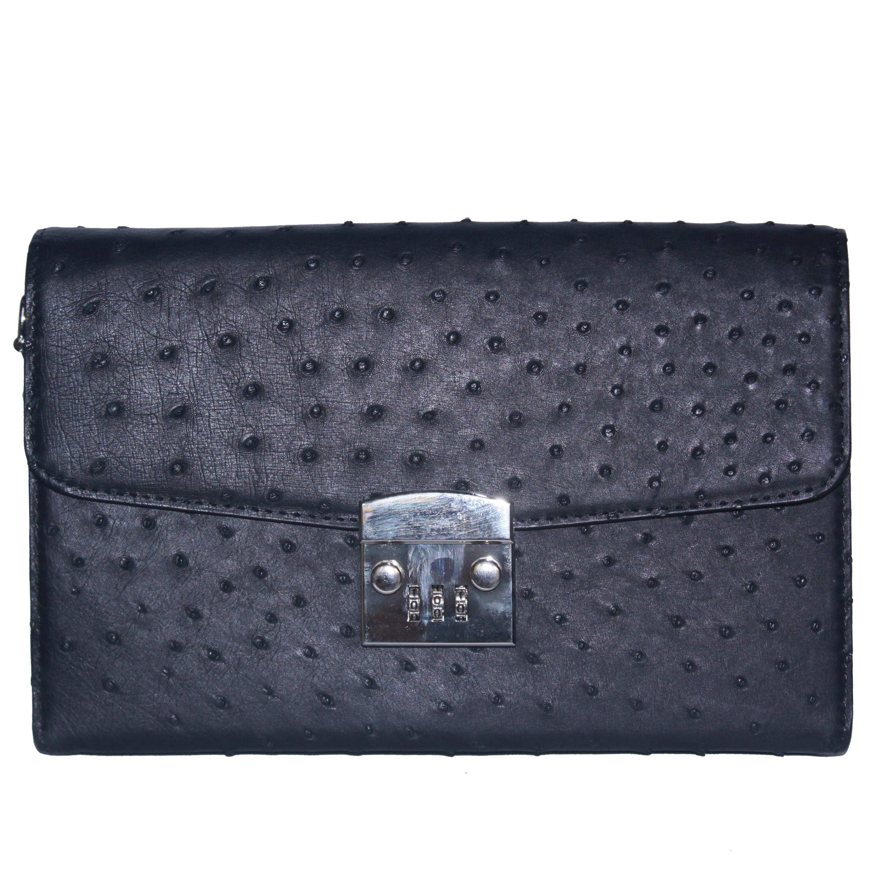 HC6451-52-53-54 - Túi cầm tay nữ Huy Hoàng da đà điểu màu đen, nâu đất, vàng bò, nâu đỏ