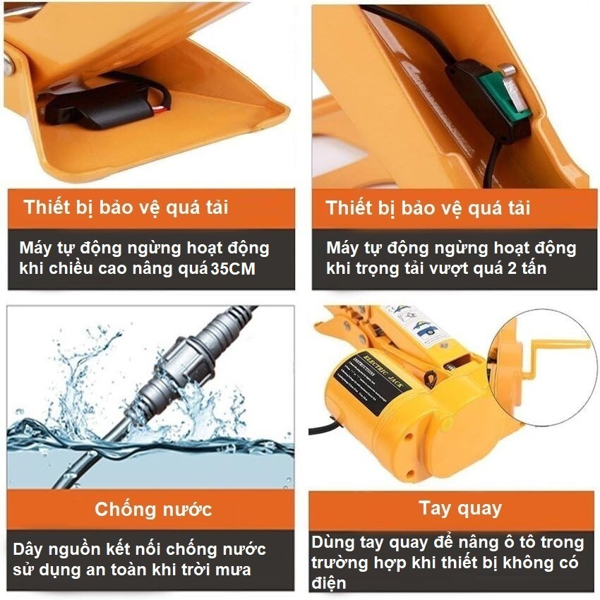 Bộ nâng kích gầm điện ô tô nhãn hiệu ROGTZ TY-EJ02, 2 tấn, 12V - Hàng Nhập Khẩu