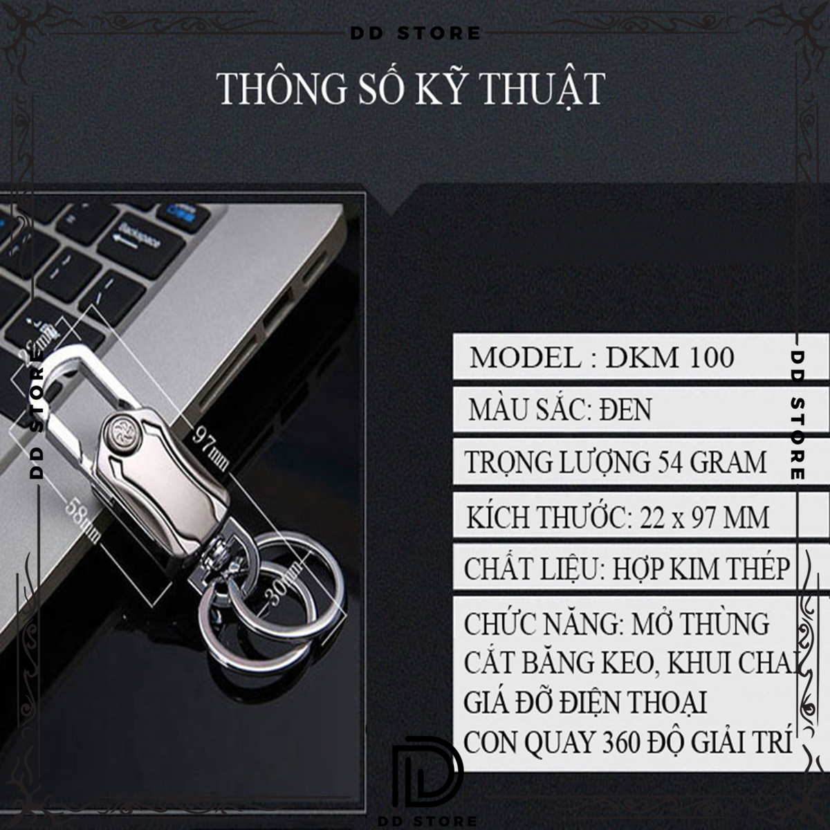 Móc Khóa Con Quay 360 Độ Có Thể dùng Làm Đồ Khui Bia, Cắt Băng Keo DMK 100 - Hàng Chính Hãng