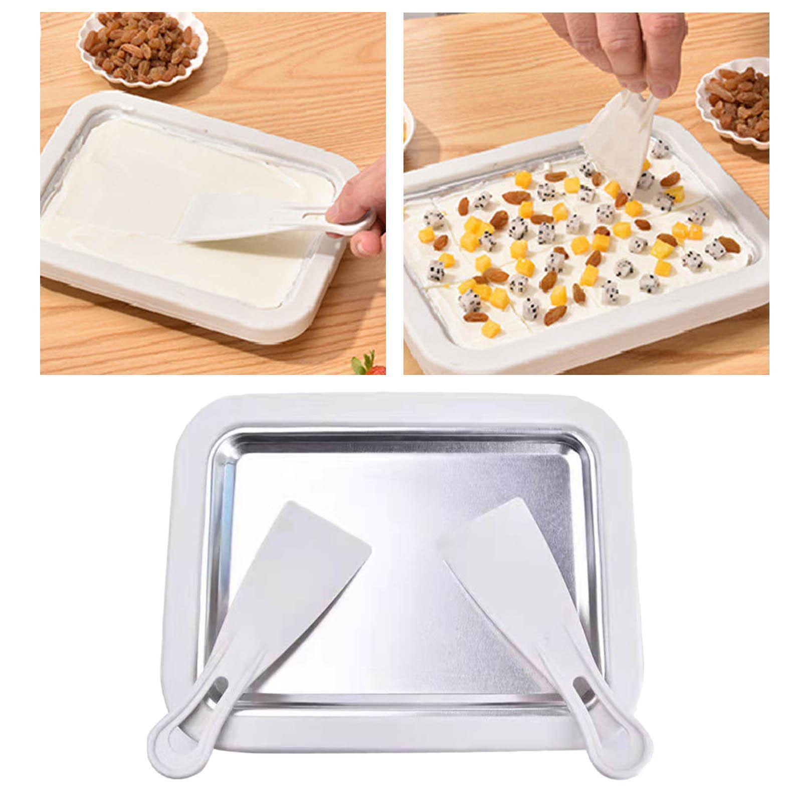 Instant Ice Cream Maker Pan and Scraper Set, Food Grade Stainless Steel, Sweet Fried Food Plate, Family Use