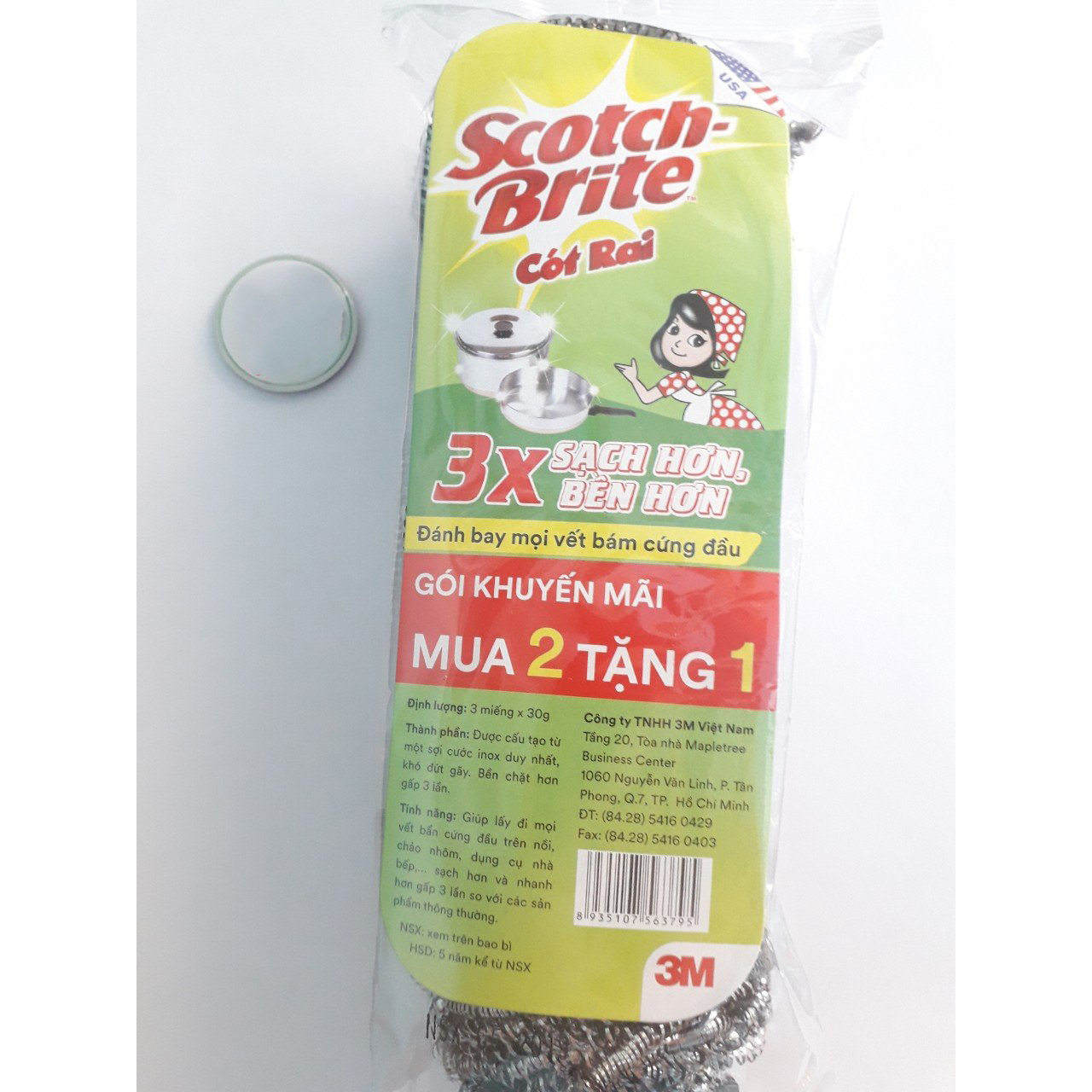 Gói 3 Miếng Cước cọ rửa inox 30gram Scotch Brite 3M