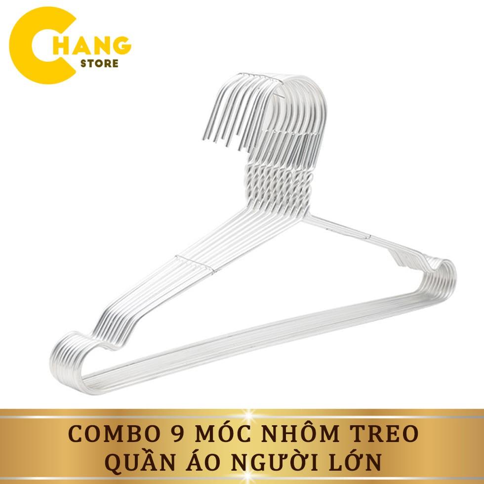 Combo 9 móc nhôm treo quần áo người lớn - chất liệu nhôm tốt bền đẹp, thiết kế tiện dụng