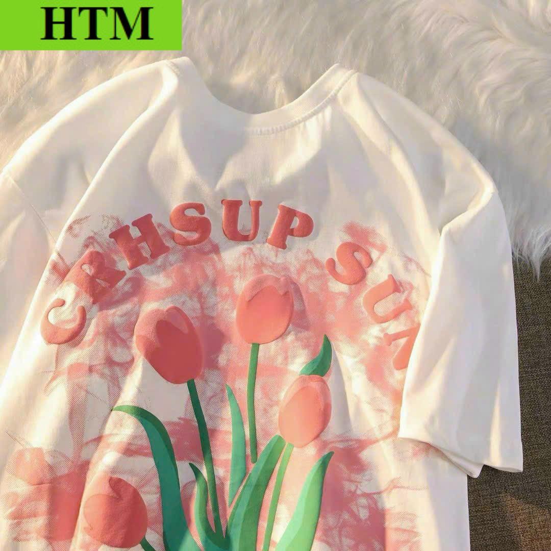 Áo Phông Hoa In Nổi Chữ TULIP CRHSUP Nam Nữ Đều Mang Được Chất Liệu áo Bao Đẹp Và Dày Dặn Siêu CuTe Hot Trend HTM FASHION