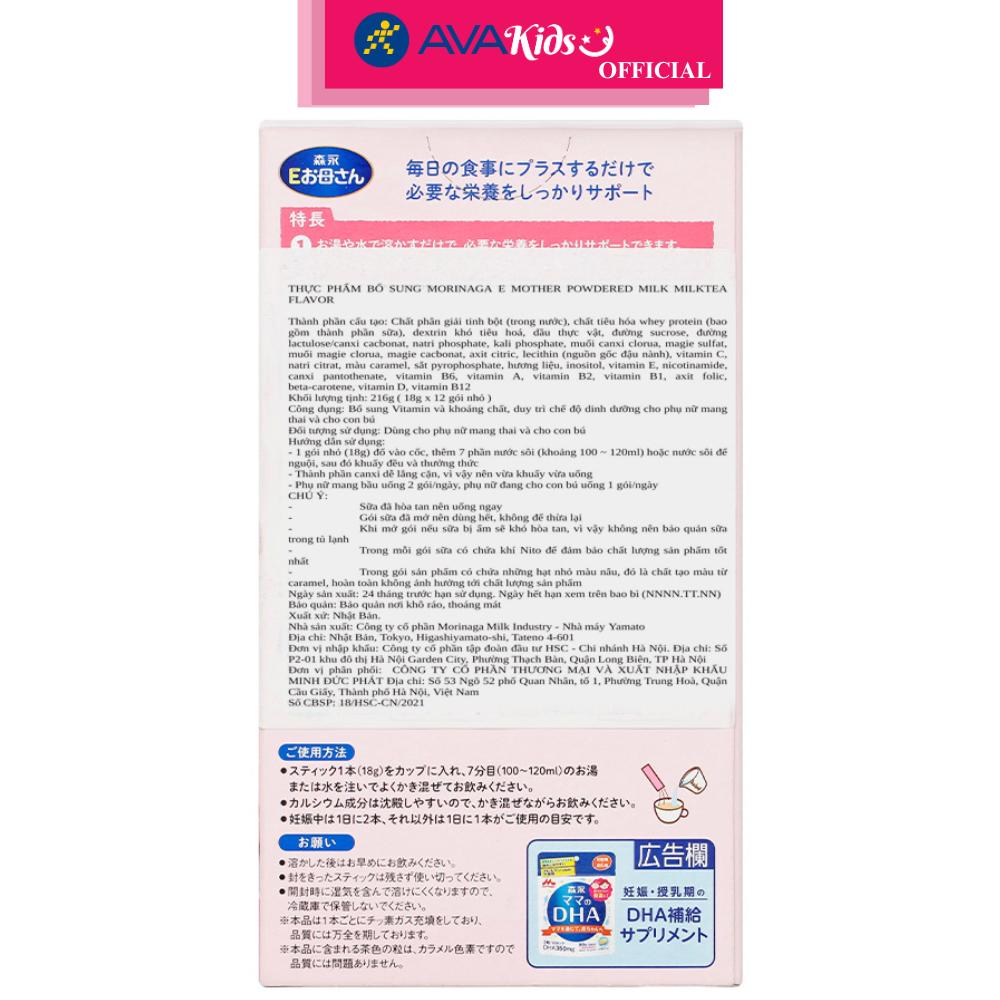 Sữa bầu dạng gói Morinaga hương trà sữa 216g - Hàng Chính Hãng