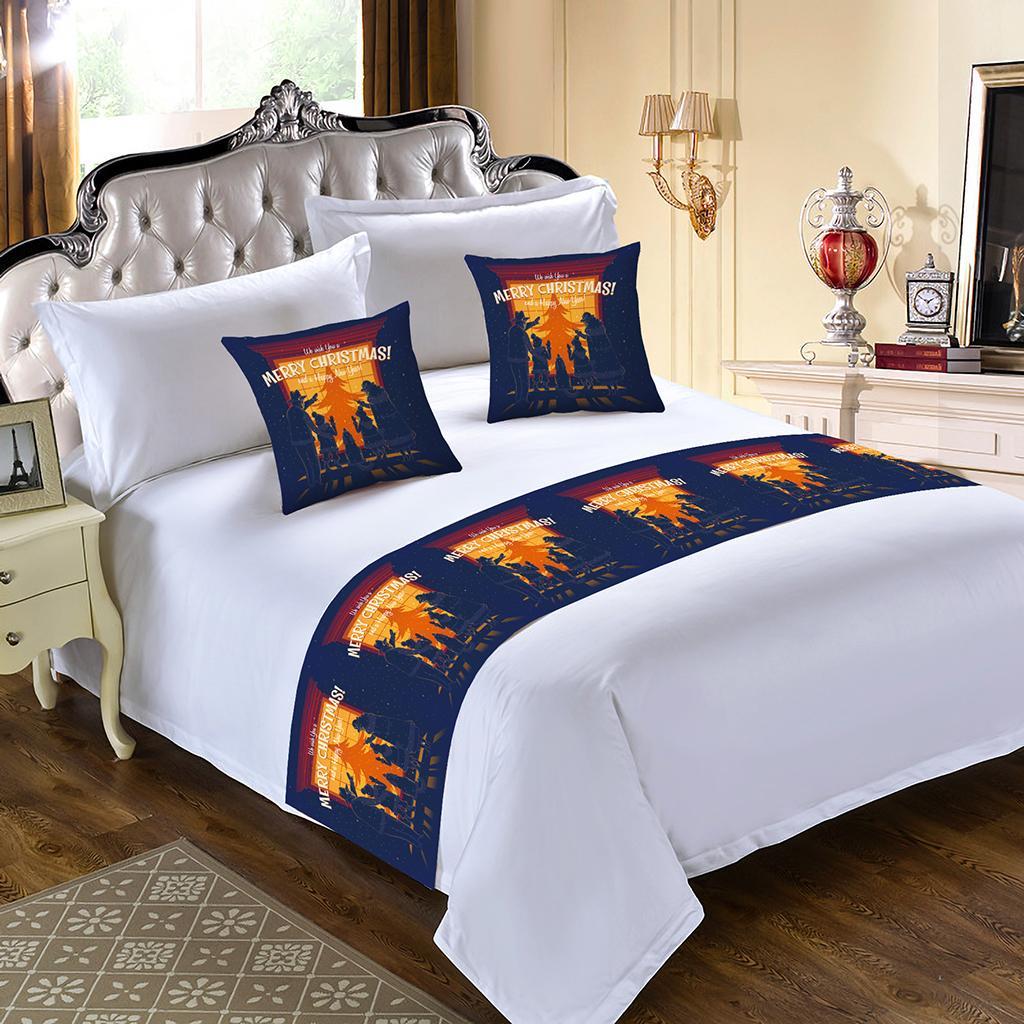 Christmas Pattern Cotton And Linen Table Bed Runner Double Sided Tapestry