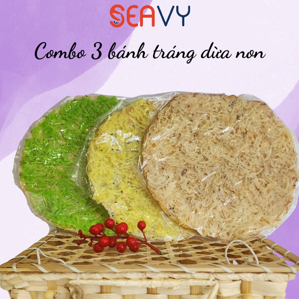 Đặc Sản Nha Trang -Bánh Tráng Dừa Non 3 Vị Seavy Gói 220gram