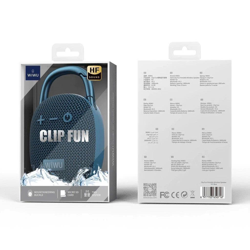 Loa Bluetooth Mini WIWU Clip Fun Bass Căng Nhỏ Gọn Tiện Lợi, Kháng Nước Chuyên Đi Du Lịch, Leo Núi Sử Dụng Liên Tục 6H - hàng chính hãng