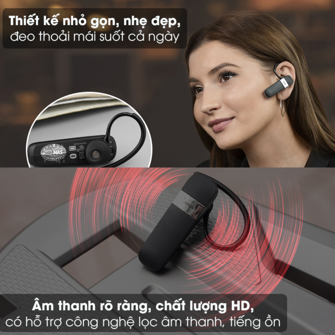 Tai nghe Bluetooth Jabra Talk 15 Xám Đen - Hàng Chính Hãng - Bảo Hành 12 Tháng
