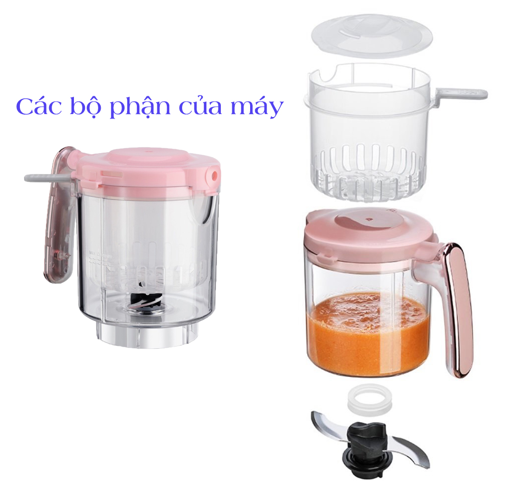 Máy xay hấp nghiền thức ăn  đa năng 5in1 tặng kèm hộp và bác ăn cho bé (HBB-I0201 xanh)