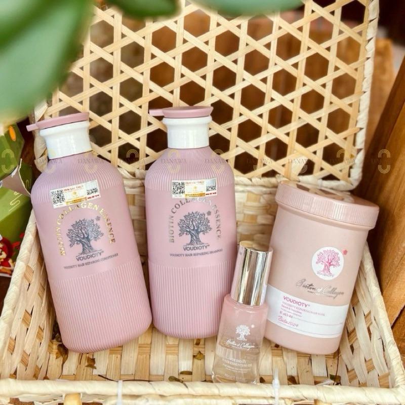 Dầu gội Biotin Essence Voudioty Xanh - Hồng cao cấp phục hồi mềm mượt giảm gãy rụng 500ml