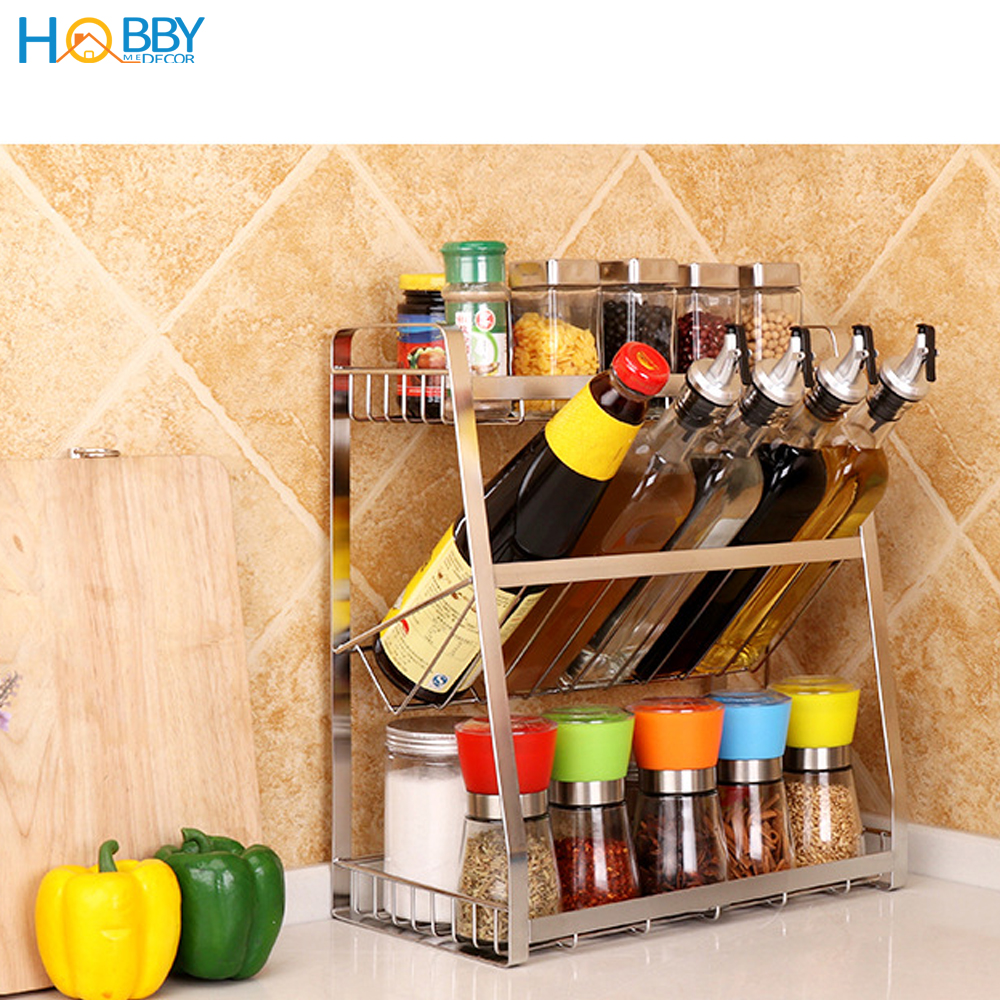 Kệ đựng gia vị 3 tầng để chai lọ nhà bếp đa năng Hobby Home Decor 3TGV inox 304