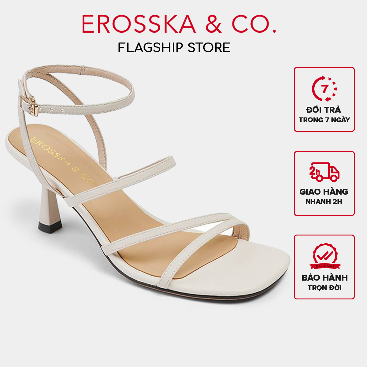 Erosska - Giày sandal cao gót hở mũi phối dây quai mảnh cao 7cm - EB057