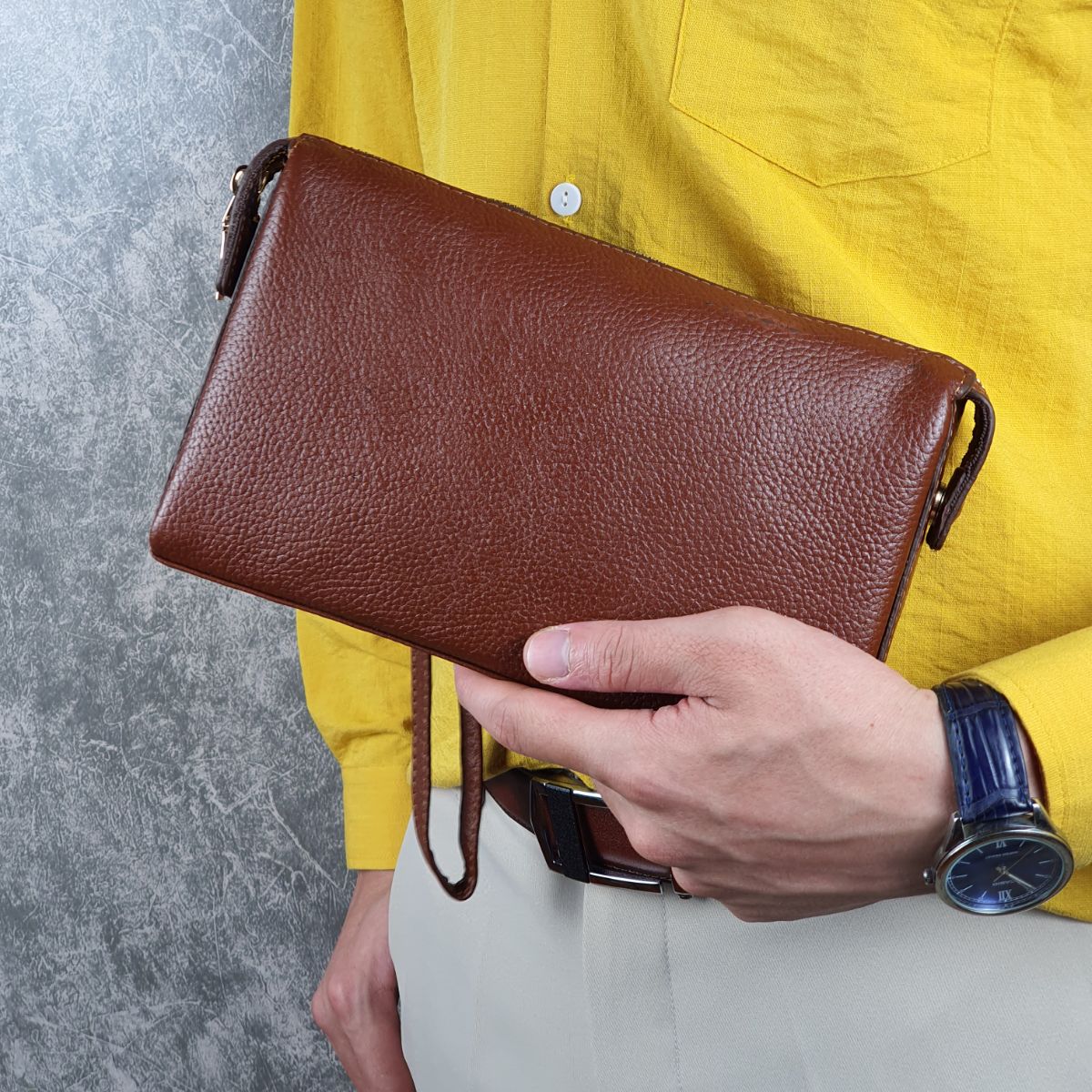 Clutch cầm tay nam da bò thật, Ví nam cầm tay da bò CL130LEA - 100% da bò thật