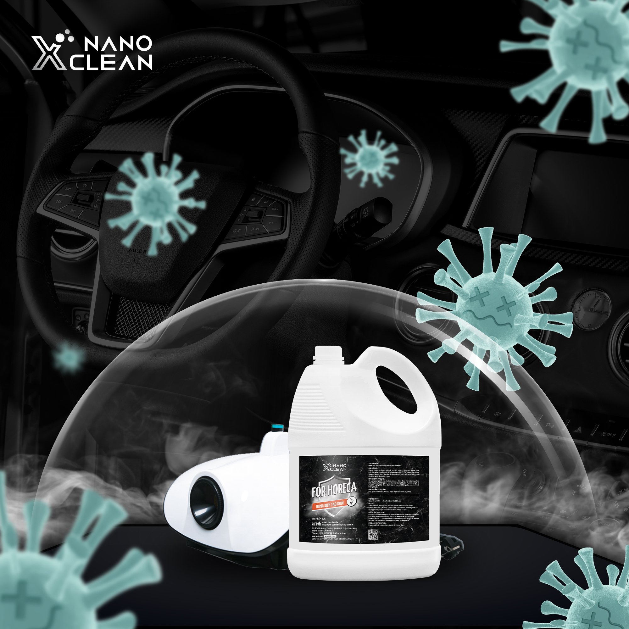 Khử mùi ô tô Nano Xclean For Horeca- Phun khói diệt Khuẩn Khử Mùi ô tô, Không Gian Nhà Ở, Văn Phòng Khử Mùi Hôi, Mùi mốc, Mùi Bếp