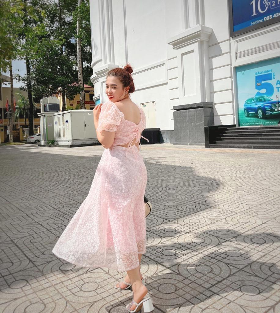 ĐẦM MIDI VOL HOA KHOÉT LƯNG BIGSIZE  14199