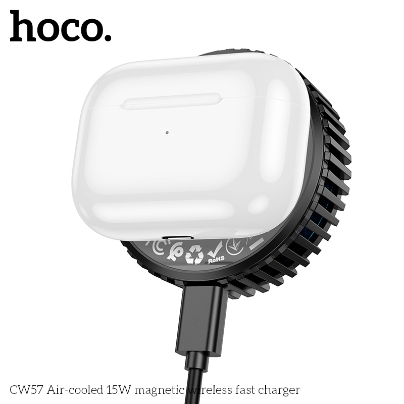 Đế sạc không dây từ tính Hoco CW57 sạc nhanh 15W có quạt tản nhiệt cho iP 12 13 14 15 Pro Max _  Hàng chính hãng