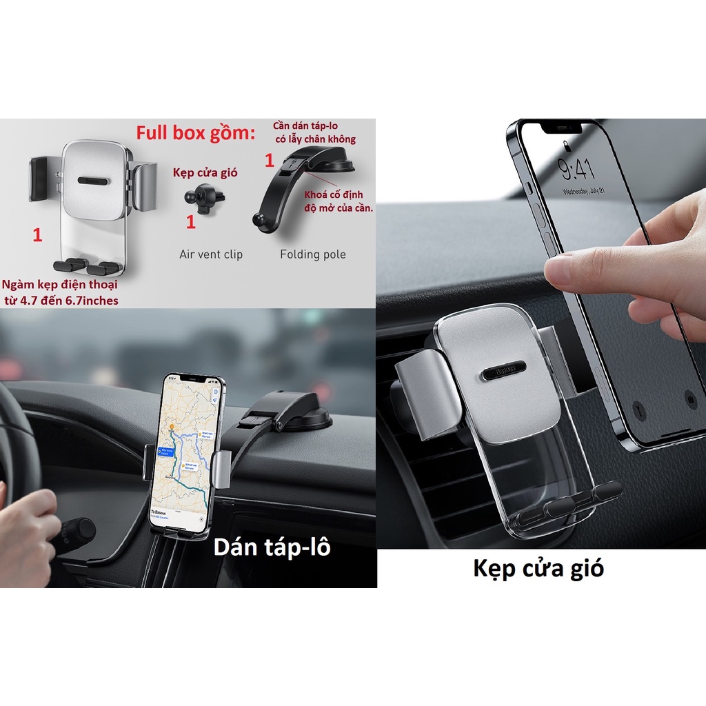 Bộ giá đỡ điện thoại gắn cửa gió và taplo trên ô-tô Baseus Easy Control Clamp for Air outlets and center console - Hàng chính hãng