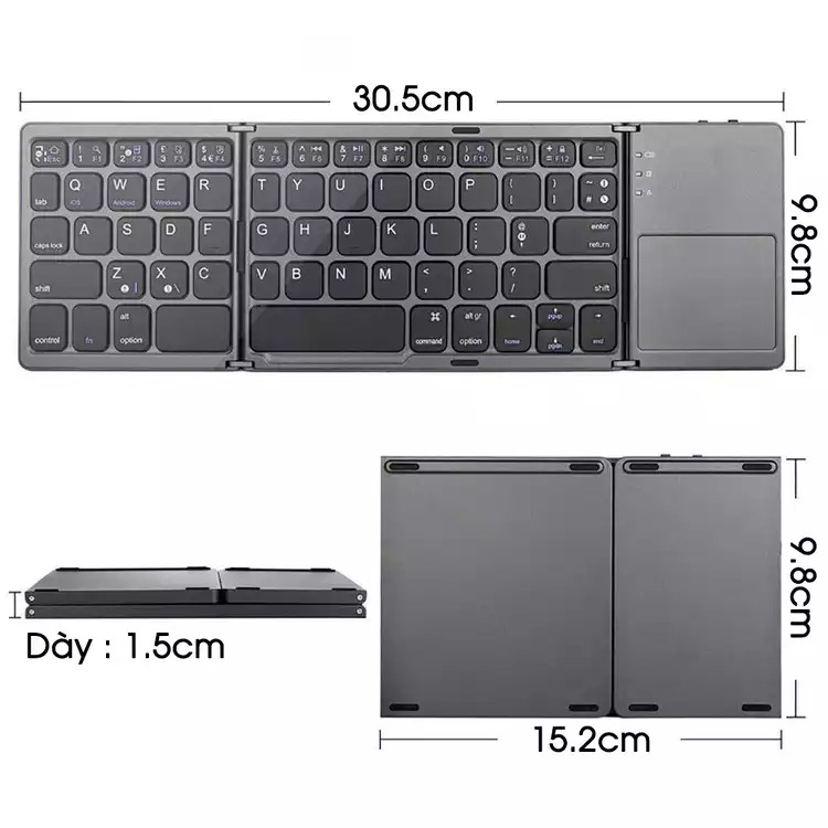 Bàn phím gấp gọn không dây kèm Touchpad B033 Ultra Thin Light Bluetooth 3.0