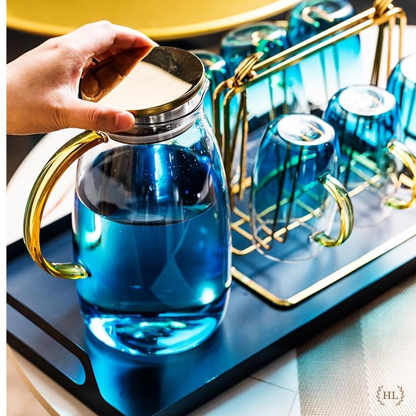 BỘ BÌNH 6 CỐC THUỶ TINH ÁNH TRAI CHỊU NHIỆT BOROSILICATE | BỘ CỐC BÌNH THUỶ TINH 7 MÀU PHA LÊ ĐẠI DƯƠNG