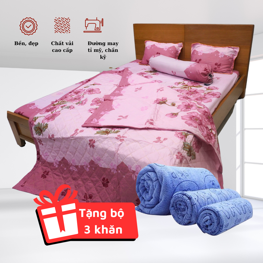 Bộ Drap Giường Có Chăn Hoa Xanh