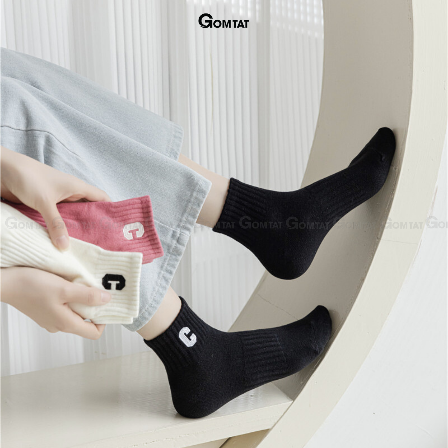 Tất nữ cổ ngắn cao cấp mẫu chữ C, vớ cổ thấp nữ chất liệu cotton mềm mại, thấm hút - NGANCHUC-UYE-7004-1DOI