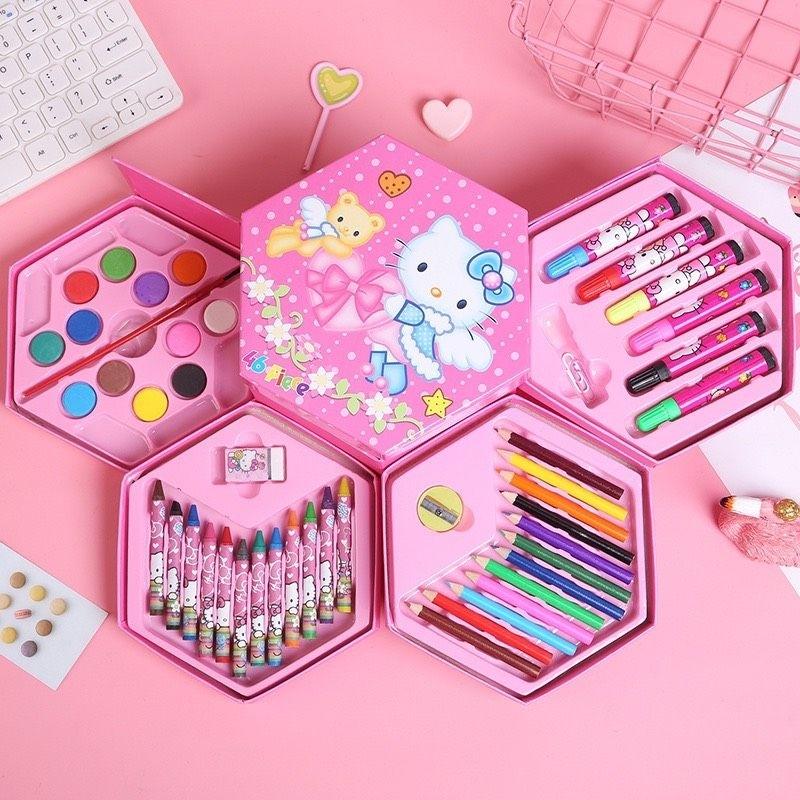 Bộ hộp mầu 4 tầng xoay . 46 chi tiết , hình hoạt hình xinh yêu cho bé