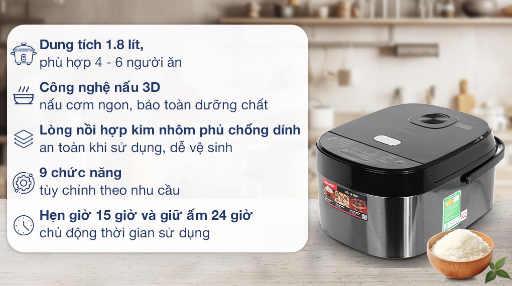 Nồi cơm điện tử Sharp 1.8 lít KS-COM194EV-BK - Hàng Chính Hãng