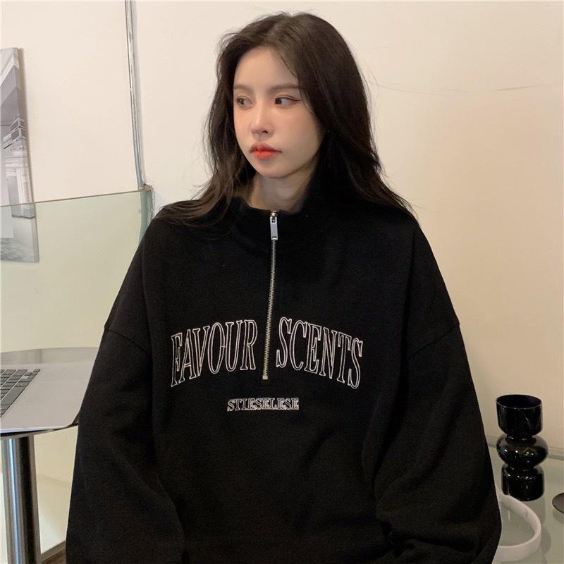 Áo Sweater Nỉ Zip Unisex Cổ Cao In Chữ FAVOUR