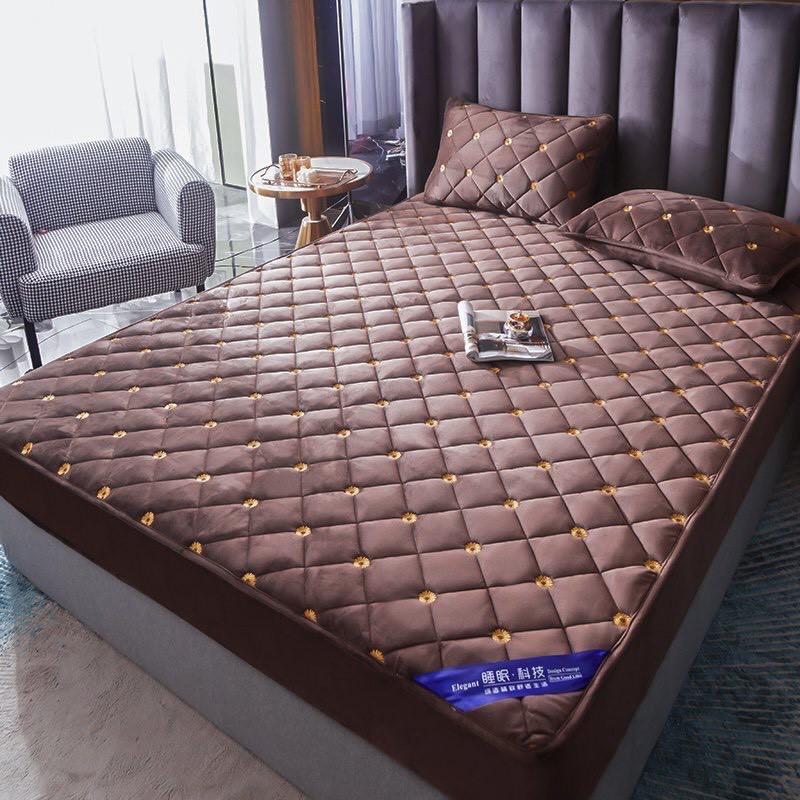 Sét 3 món ga gối nỉ nhung thêu cúc hoạ mi nhập khẩu