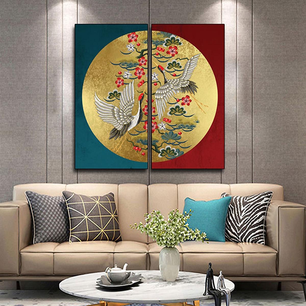 Tranh Tráng Gương Treo Tường Hiện Đại _ Tranh Pha Lê Đôi Chim Hạc Đẹp