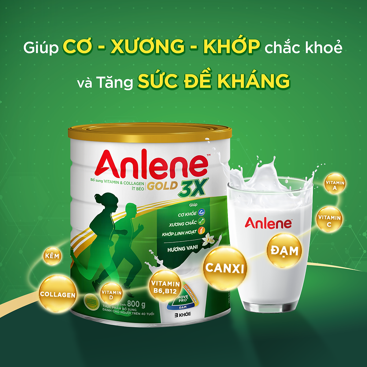 Combo 2 Sữa Bột Anlene Gold 3X Hương Vanilla (Hộp thiếc 800g) - Tặng ấm trà (mẫu ngẫu nhiên)