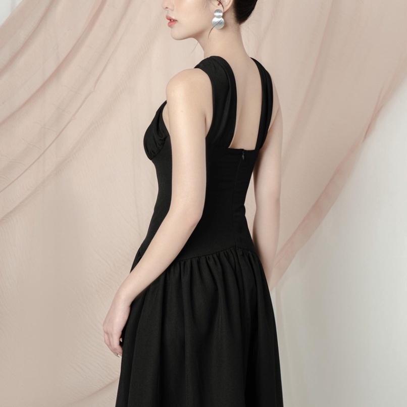 Đầm váy thiết kế maxi cổ chéo 100% cotton đen xòe dài midi hở lưng xếp ly đi biển dự tiệc dạo phố rẻ đẹp bigsize