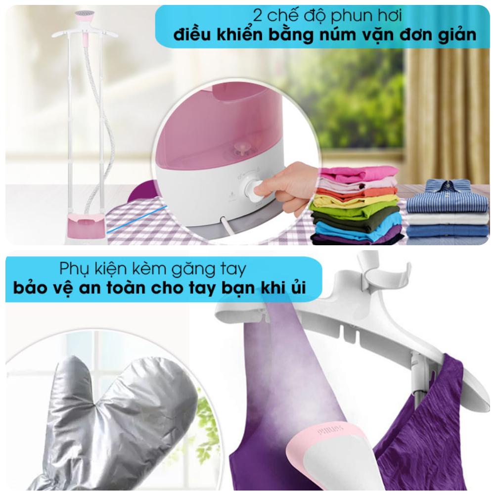 Bàn Ủi Hơi Nước Đứng Philips GC485/49, Tặng Kèm Tấm Ủi, 1800W-1.4Lit, Hàng Chính Hãng