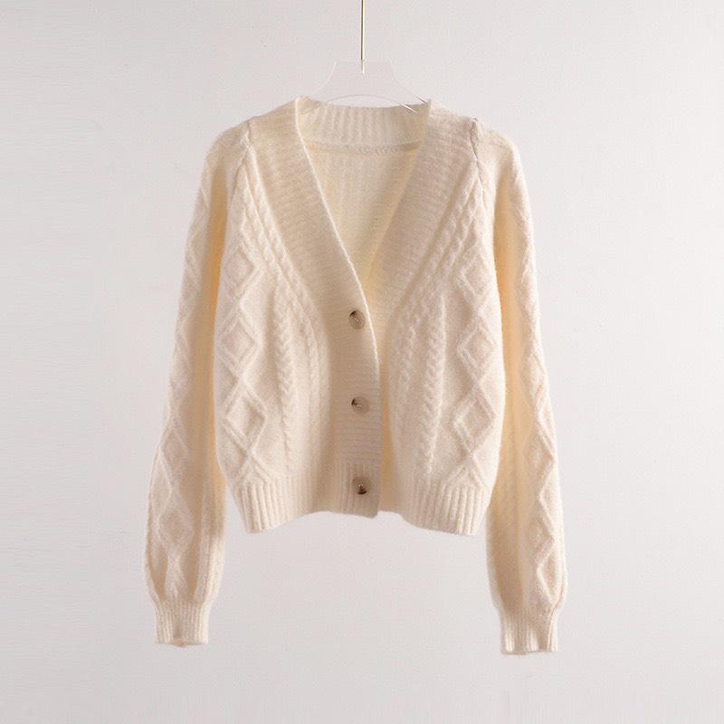 Áo cardigan len, Áo khoác len nữ chất liệu len dệt kim mềm mịn, Dáng croptop hách dáng, trẻ trung, Cổ V dễ phối đồ phong cách thanh lịch