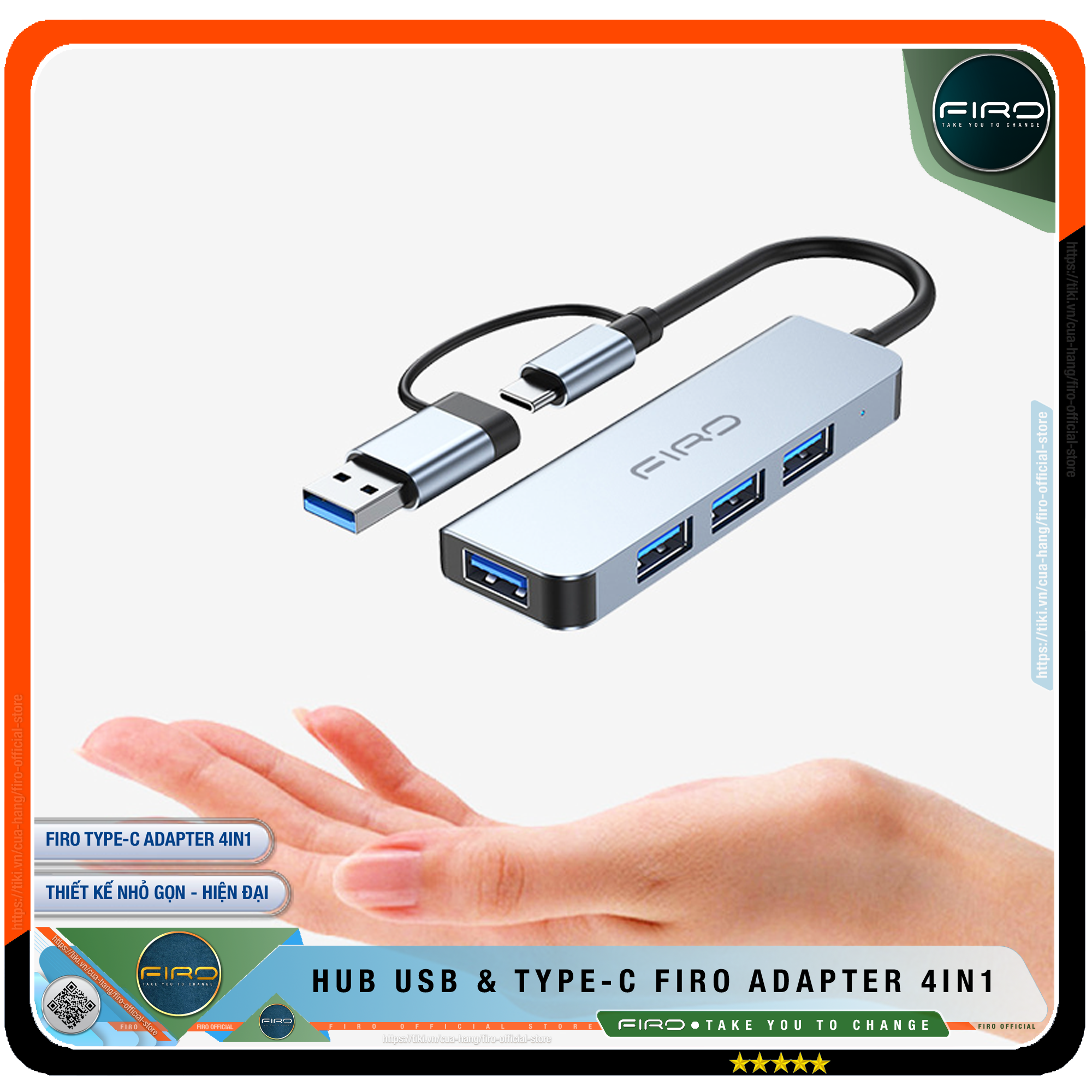 Hub USB 3.0 FIRO Và Hub Type C FIRO - Bộ Chia Cổng USB FIRO - HUB Chuyển Đổi Dành Cho Laptop, PC - Hỗ Trợ Sạc Pin, Kết Nối Đa Năng Ổ Cứng , Bàn Phím, Chuột, Máy In, Thiết Bị Ổ Chia USB - FIRO Type C Adapter 4in1 - Hàng Chính Hãng