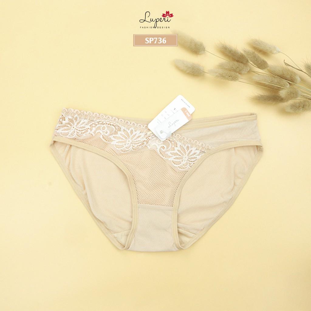 Quần Lót Nữ Ren Họa Tiết Nổi Phối Lưới Cạp Vừa LUPERI SP736 Dáng Bikini Mềm Mịn Co Giãn Không Lằn Mông Khử Mùi