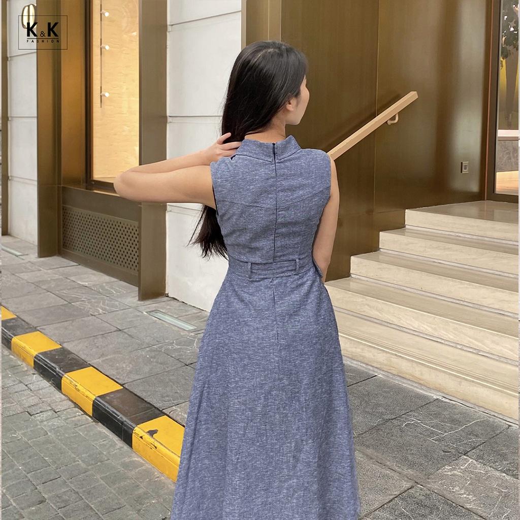 Đầm Sơ Mi Xòe Phối Thắt Lưng K&amp;K Fashion KK140-18 Chất Liệu Denim