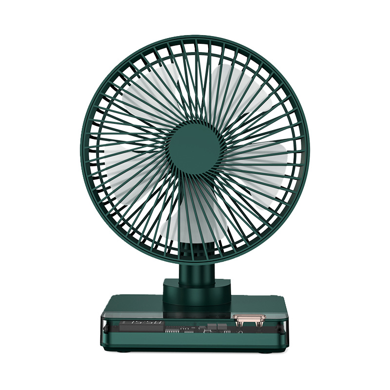 Quạt tích điện để bàn trong suốt kèm đồng hồ hiện giờ Desktop Fan DF-11 xoay đảo chiều 4 tốc độ gió