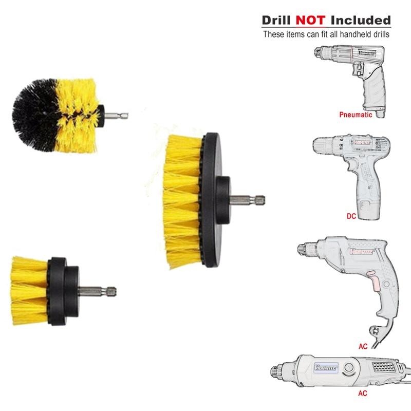 Set 3 đầu cọ tròn bằng nhựa nylon 2/3.5/4'' gắn máy khoan làm sạch xe hơi