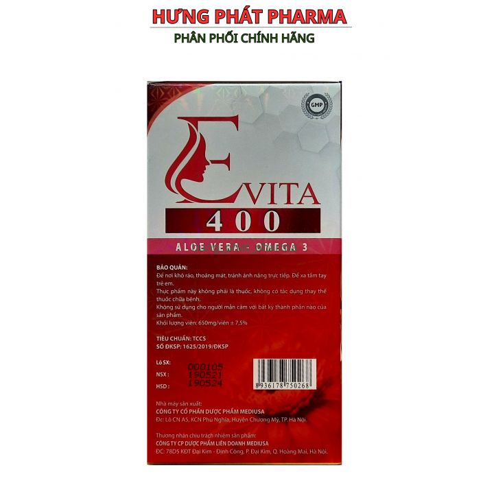 Viên uống đẹp da E Vita omega 3 tinh dầu lô giúp sáng da , chống lão hóa- Hộp 60 viên