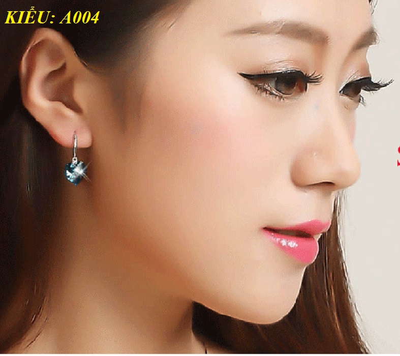 Bông tai nữ TITANIUM cao cấp đính đá xanh biển sáng long lanh sang trọng đẳng cấp