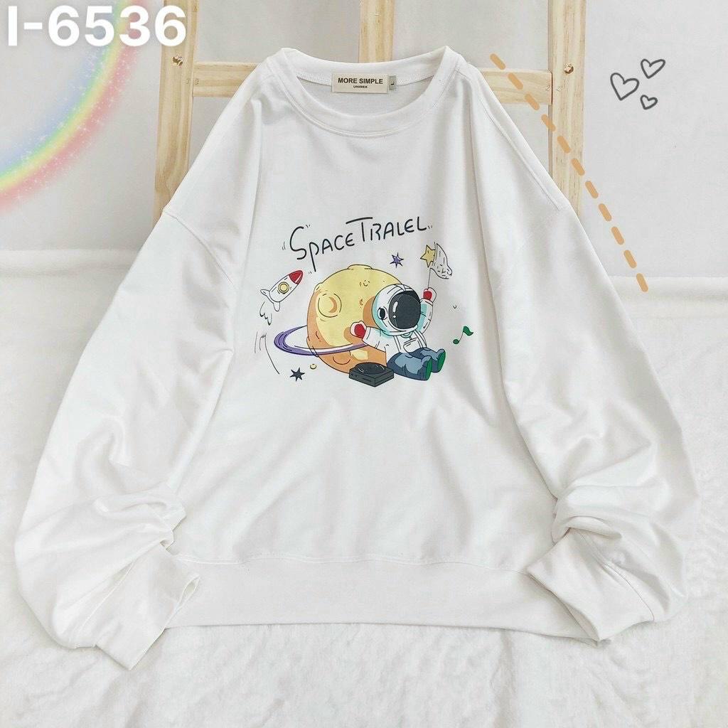 Áo Thun Sweater Nữ Tay Dài In Họa Tiết Vũ Trụ Space Travel
