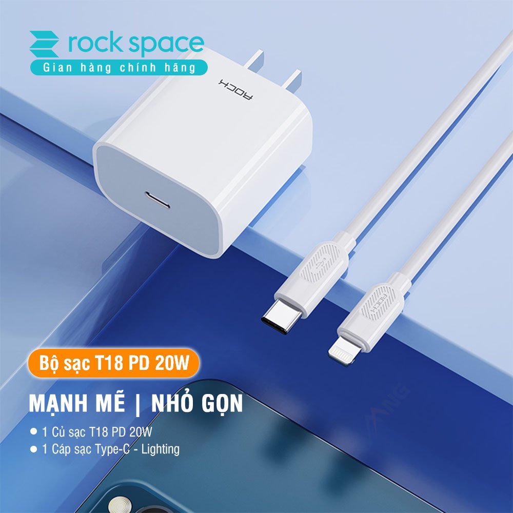 Bộ sạc nhanh PD 20W cho iP Rockspace T18 củ sạc nhanh chống cháy nổ hàng chính hãng-Bảo hành 12 tháng