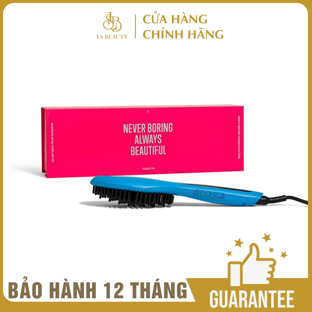 Lược Điện Tạo Kiểu Tóc PYT Thermal Styling Brush - Màu Xanh - Có Thể Duỗi Và Làm Phồng Chân Tóc Với Công Nghệ Ion Âm Và Nhiệt Hồng Ngoại Xa
